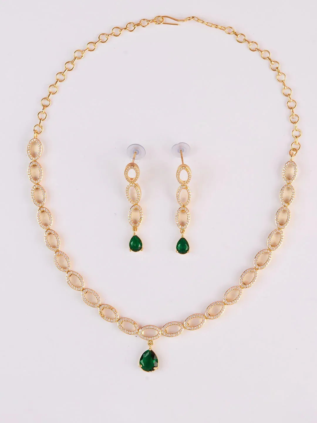 Women's Gold & Green Rhodium Plated Necklace
