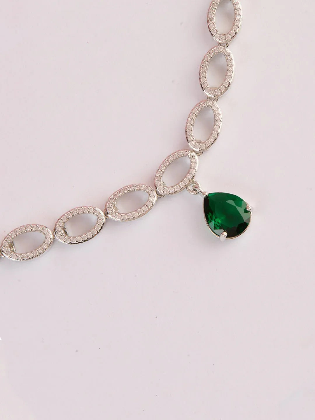 Women's Silver & Green Rhodium Plated Necklace
