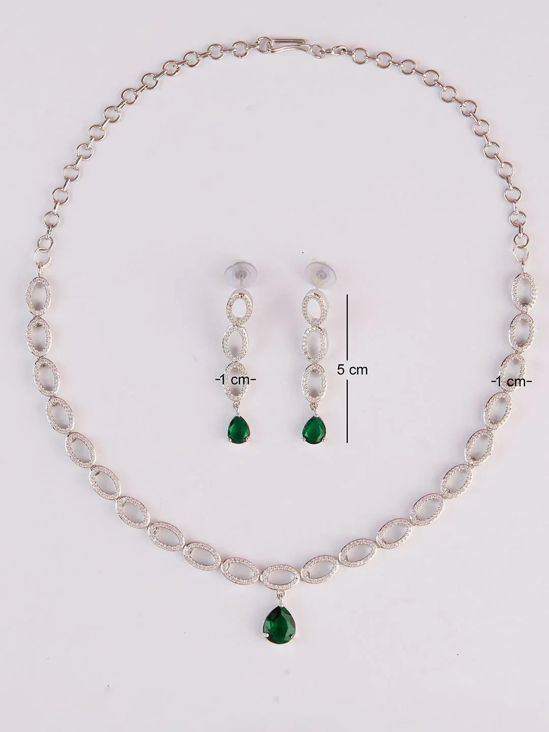 Women's Silver & Green Rhodium Plated Necklace