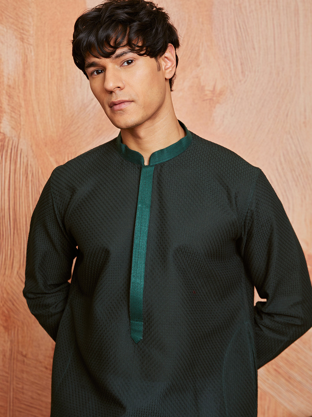 Men's Bottle Green Cotton  Kurta And Pyjama Set