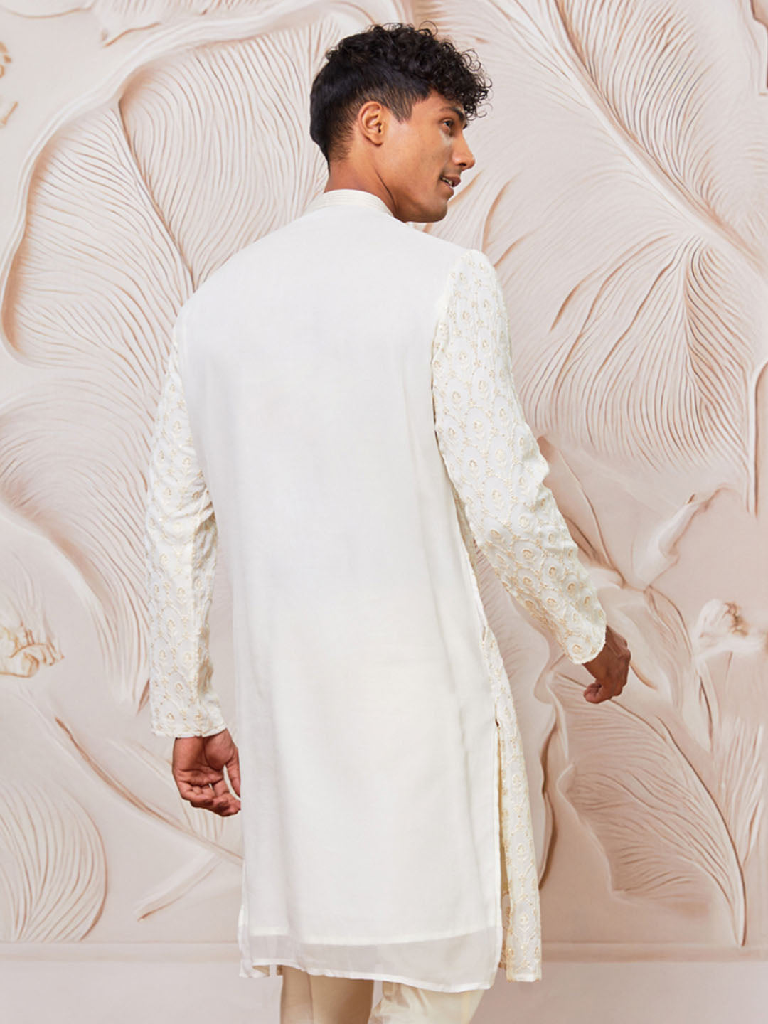 Men's Cream Georgette Only Kurta