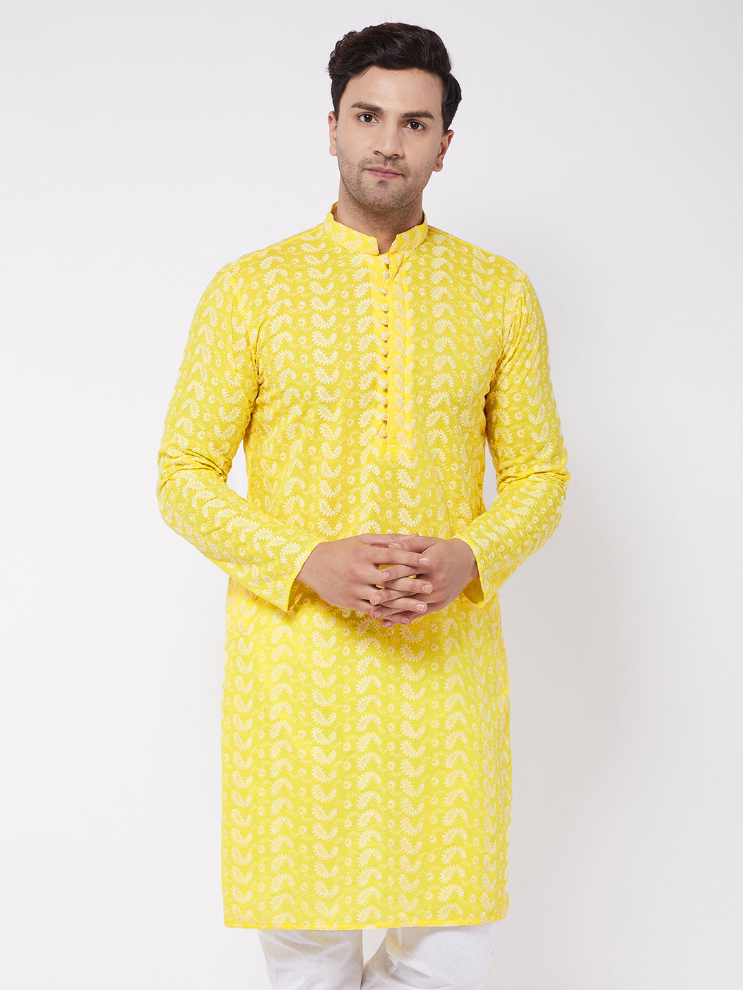 Men's Mustard Pure Cotton Chikankari Kurta