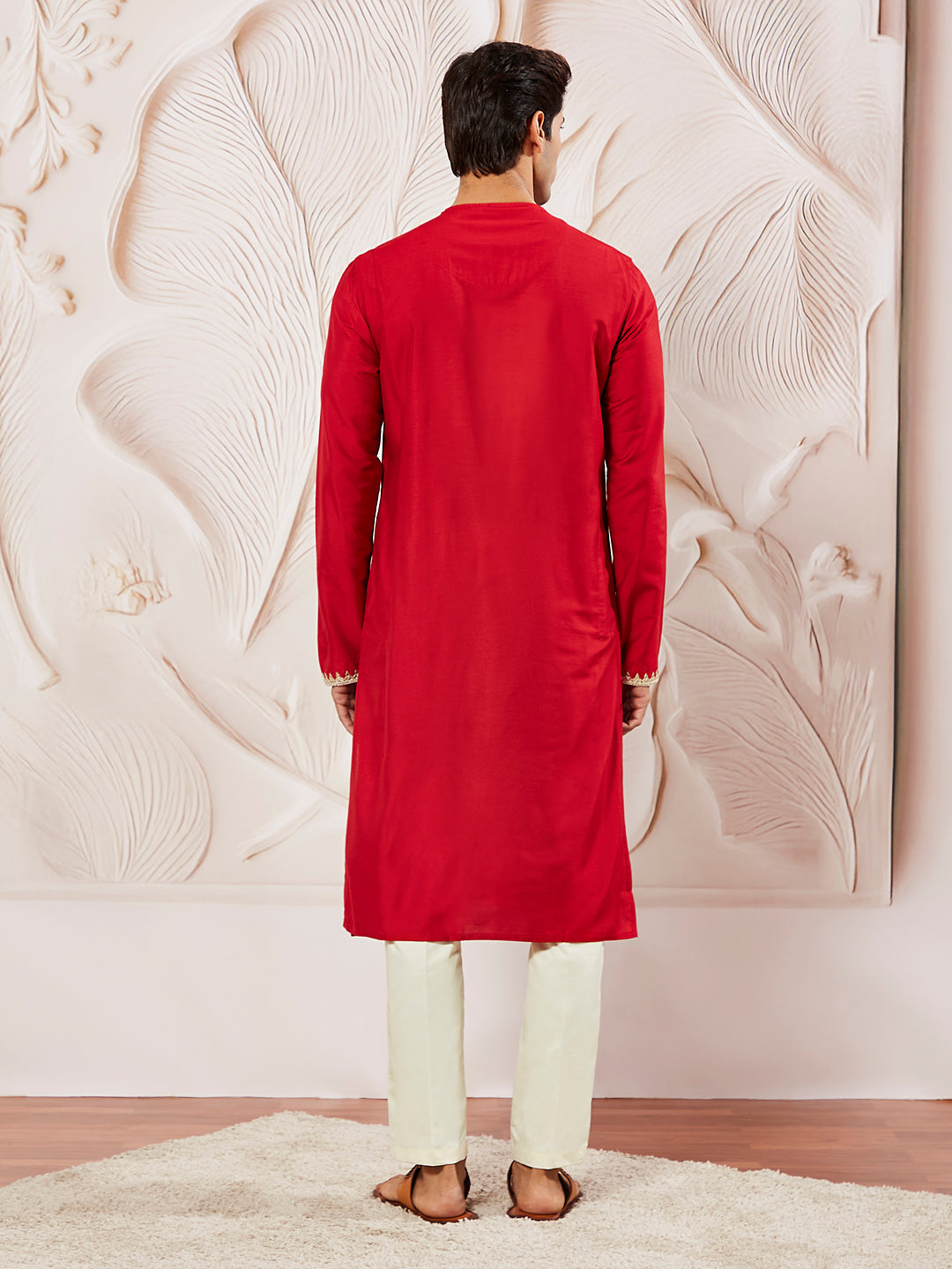 Men's Red Viscose Kurta And Pyjama Set