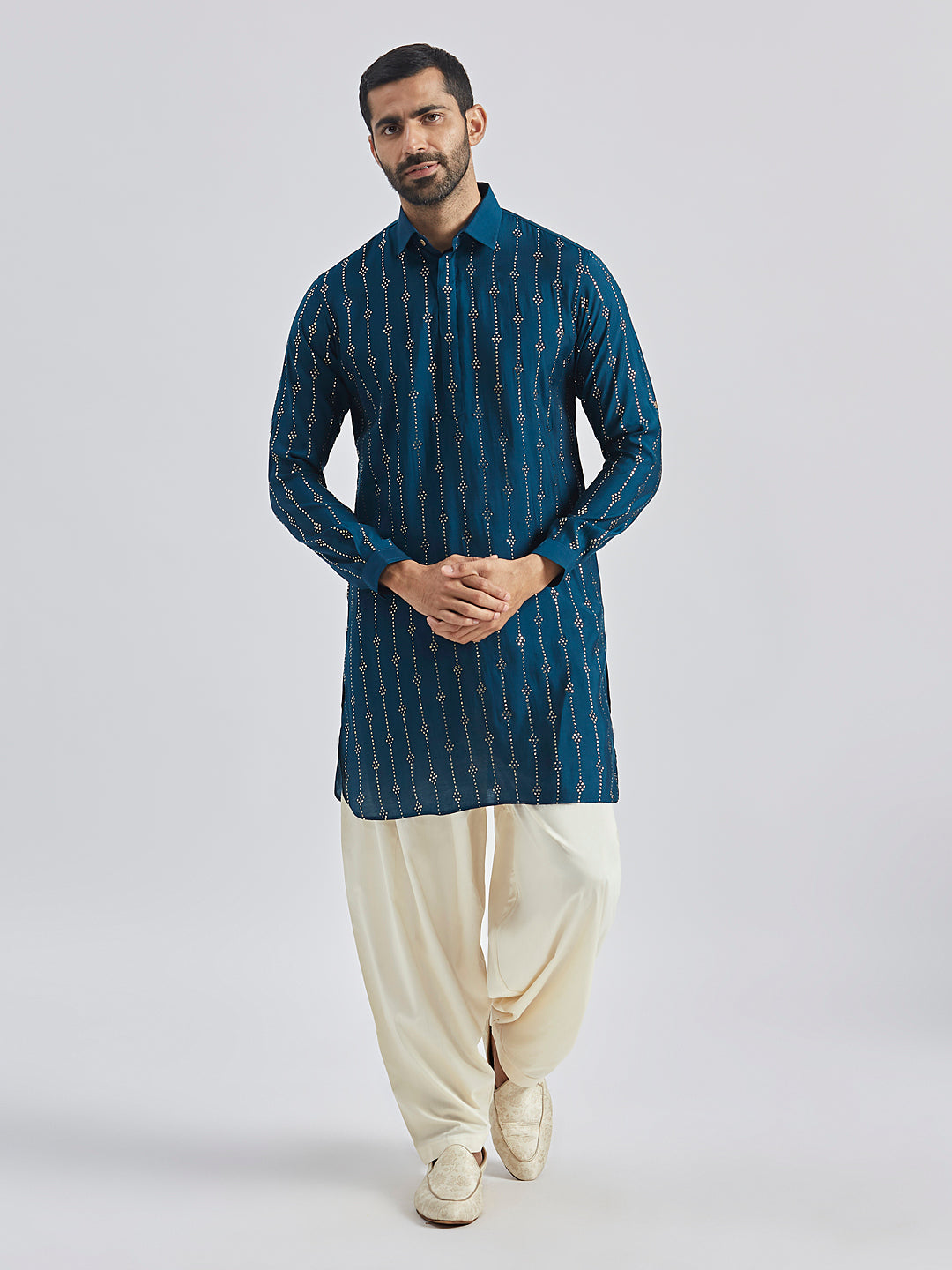 Men's Turquoise Silk Blend Kurta