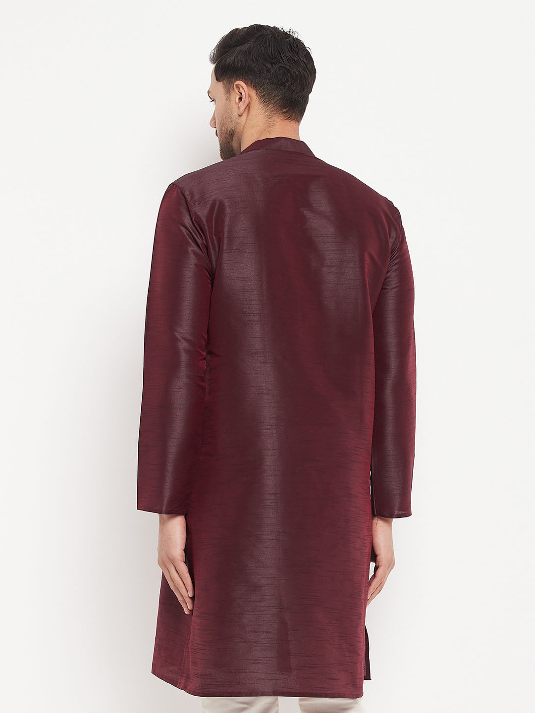 VASTRAMAY Men's Burgundy Silk Blend Kurta
