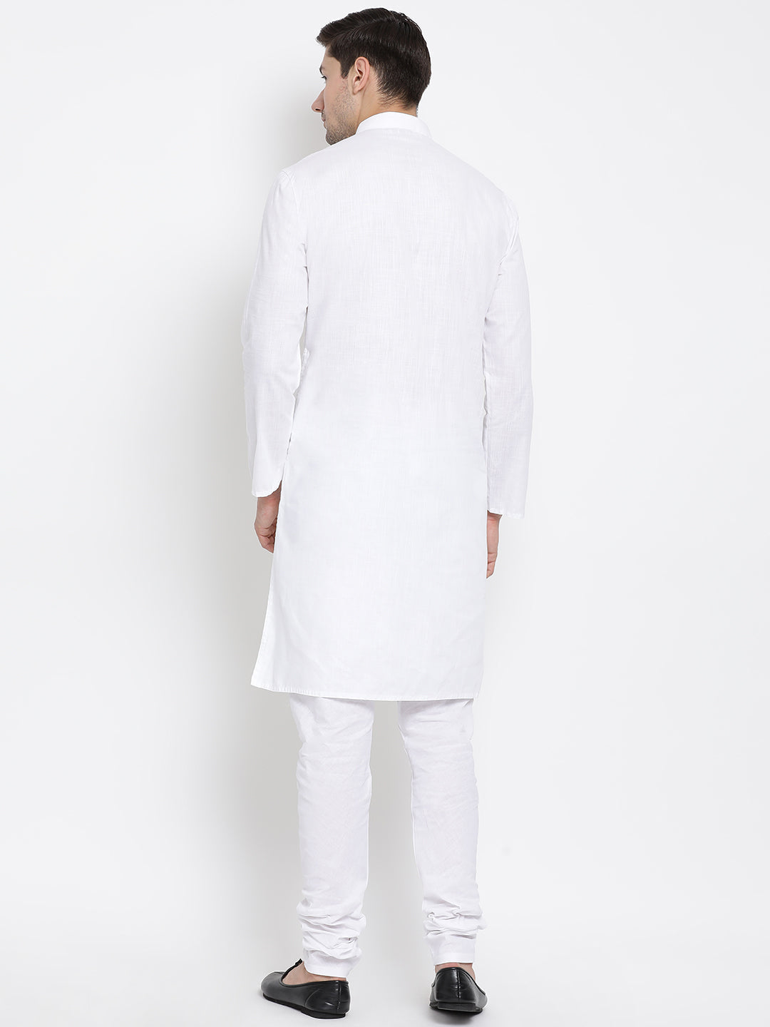 VASTRAMAY Men's White Cotton Kurta and Churidar Set