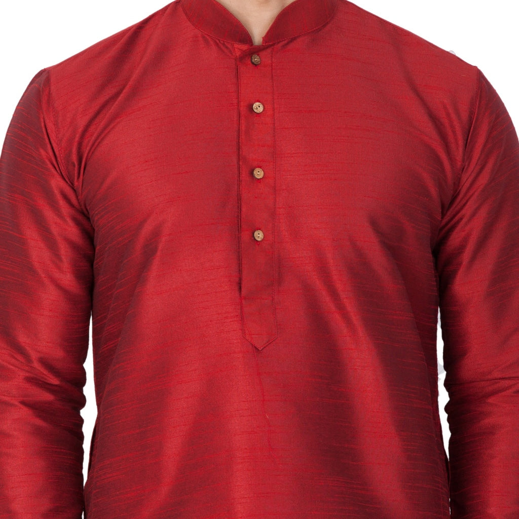 VM BY Men's Maroon Cotton Silk Blend Kurta and Pyjama Set