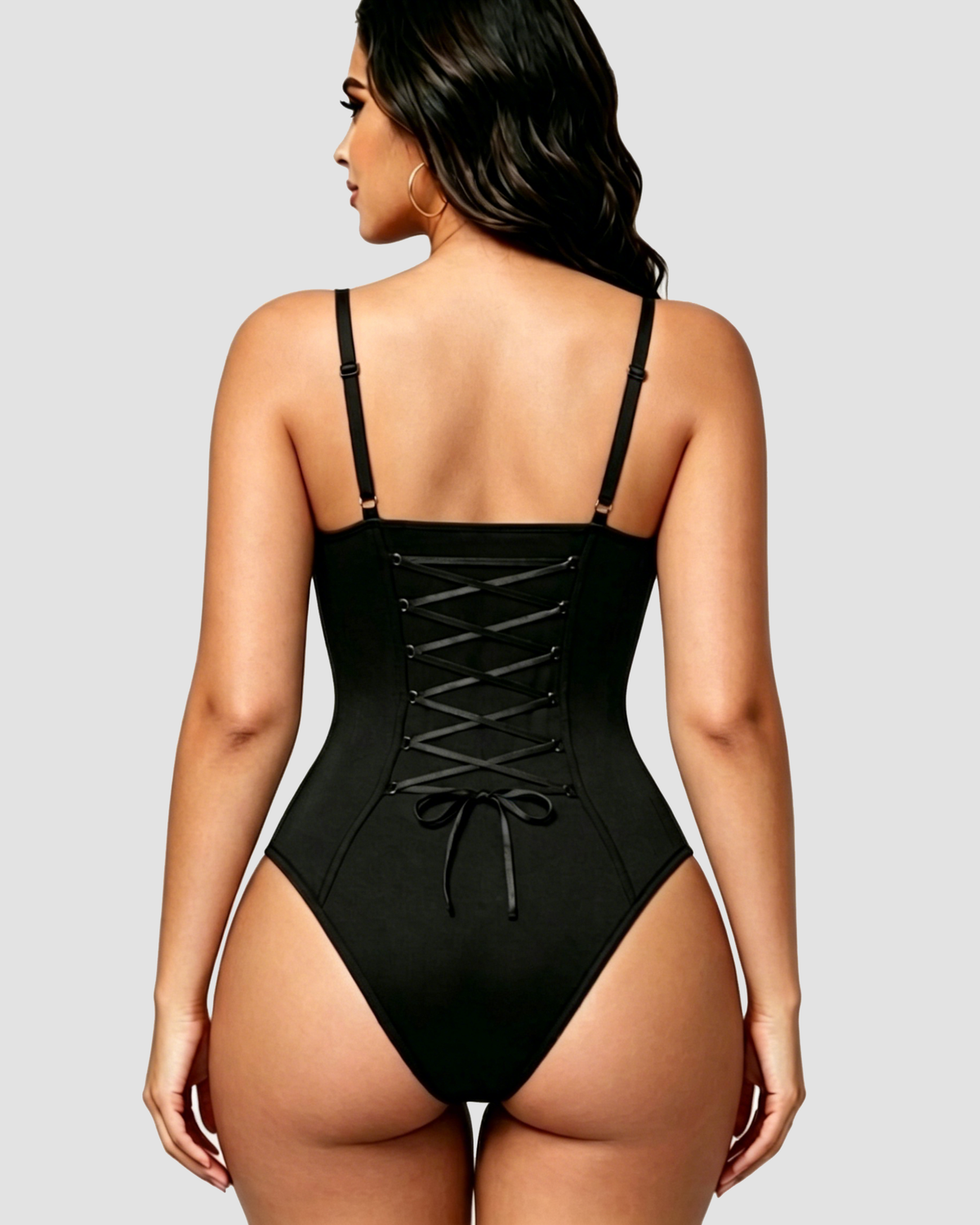 Hourglass Front Zipper Bodysuit with Lace-Up Back