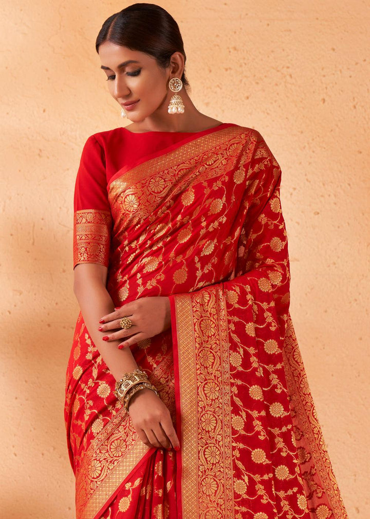 Venetian Red Woven Georgette Saree - qivii