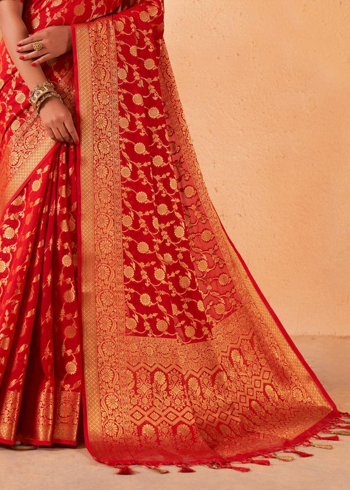 Venetian Red Woven Georgette Saree - qivii