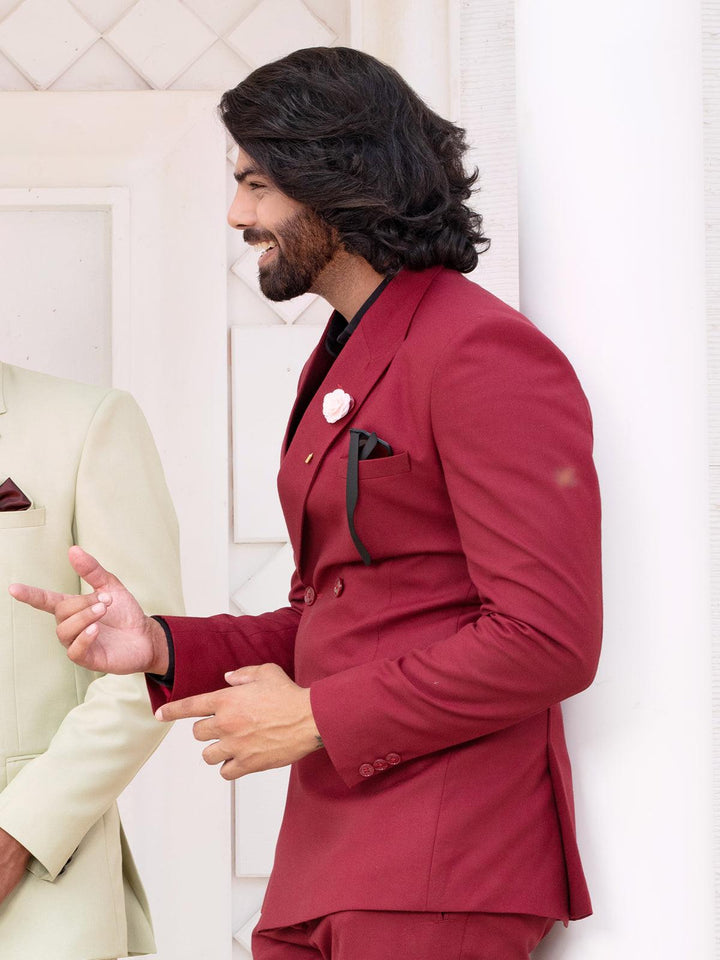 Versatile Maroon Color Men's Double Breasted Blazer