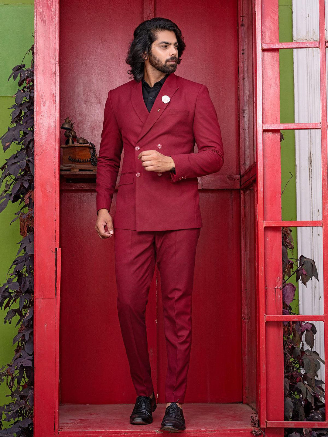 Versatile Maroon Color Men's Double Breasted Blazer