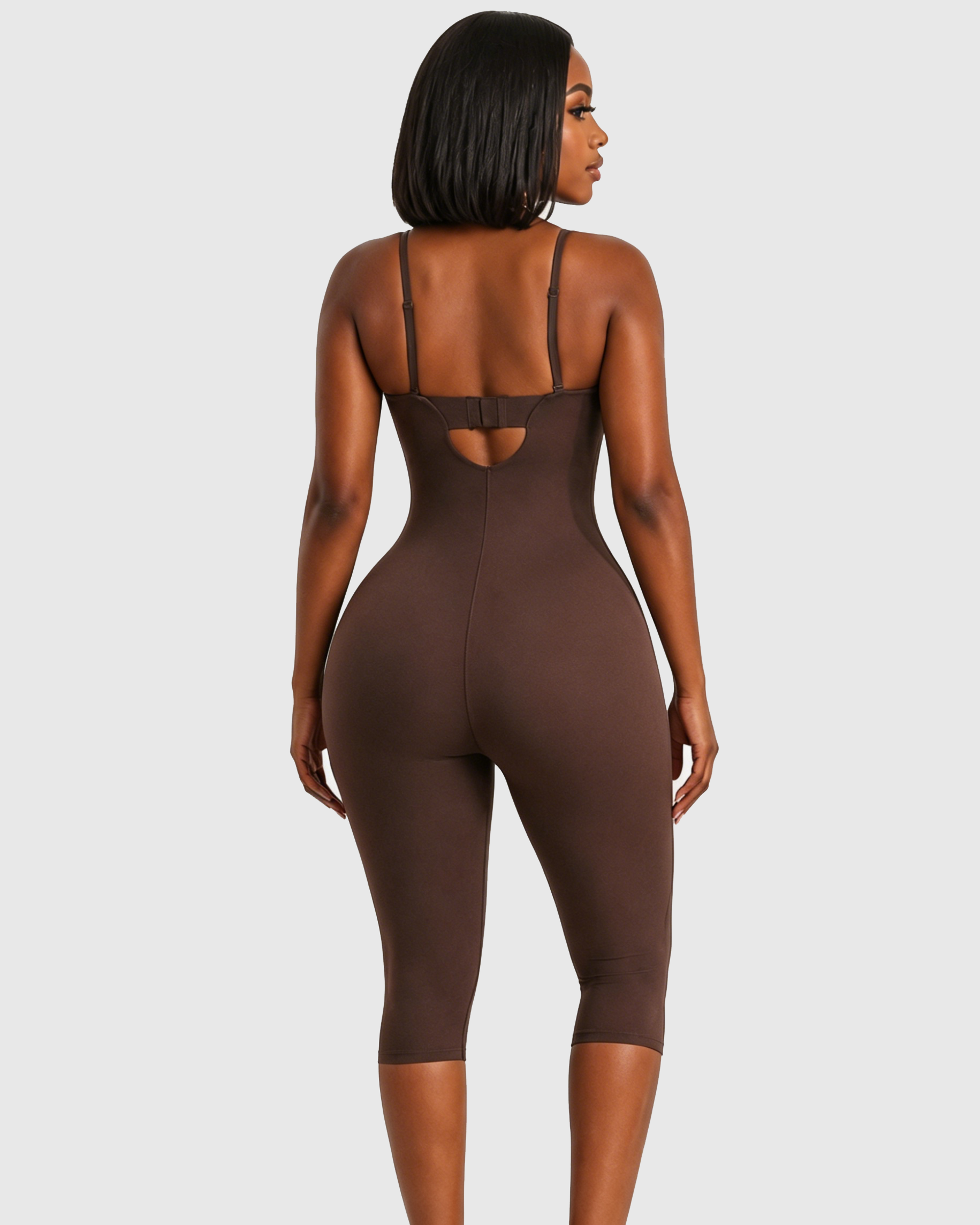 Halter Strap Sweetheart Neck Capri Sculpting Jumpsuit  - By Qivii