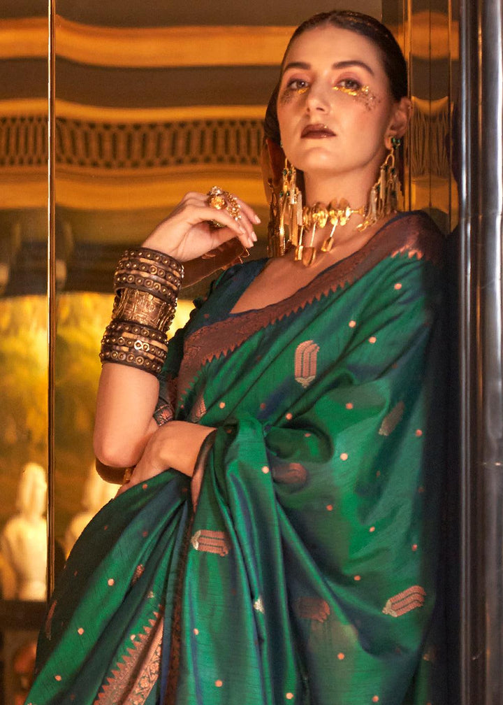 Viridian Green Zari Woven Banarasi Silk Saree - qivii