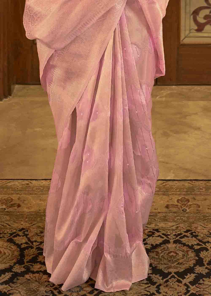 Vivid Pink Woven Banarasi Silk Saree with Sequins work | Stitched Blouse - qivii