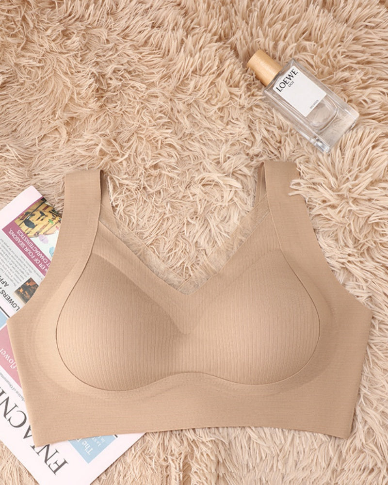 Mesh Patchwork Wire Free Soft Support Push Up Vest Bra  - By Qivii