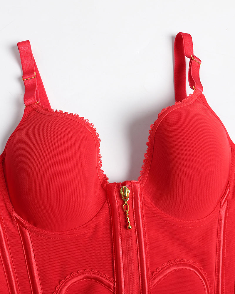 Shapshe® Fajas Colombianas Love Pattern Corset Top Zipper Waist Trainer