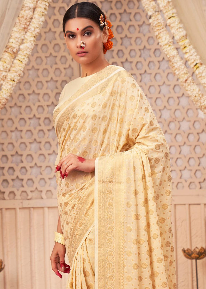 Wheat Brown Woven Georgette Saree - qivii