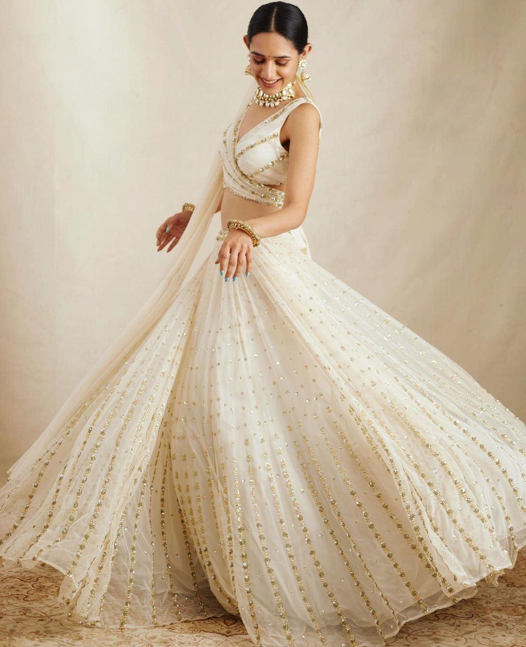 White Color Designer Georgette Party Wear Sequence Embroidered Lehenga | Readyto wear - qivii