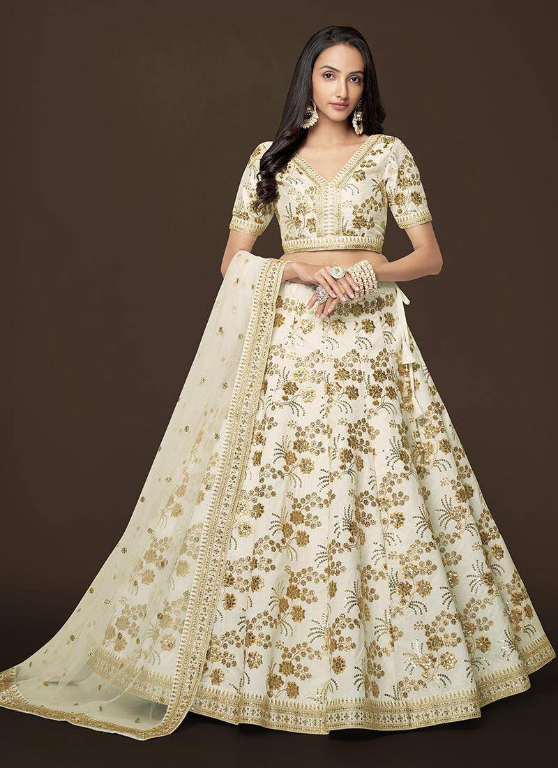 White Sequence Embroidery Festive Lehenga Choli - qivii