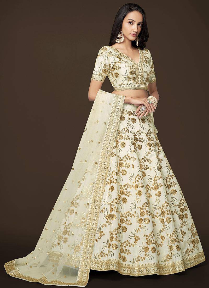 White Sequence Embroidery Festive Lehenga Choli - qivii