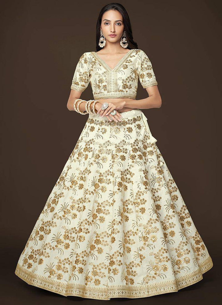 White Sequence Embroidery Festive Lehenga Choli - qivii