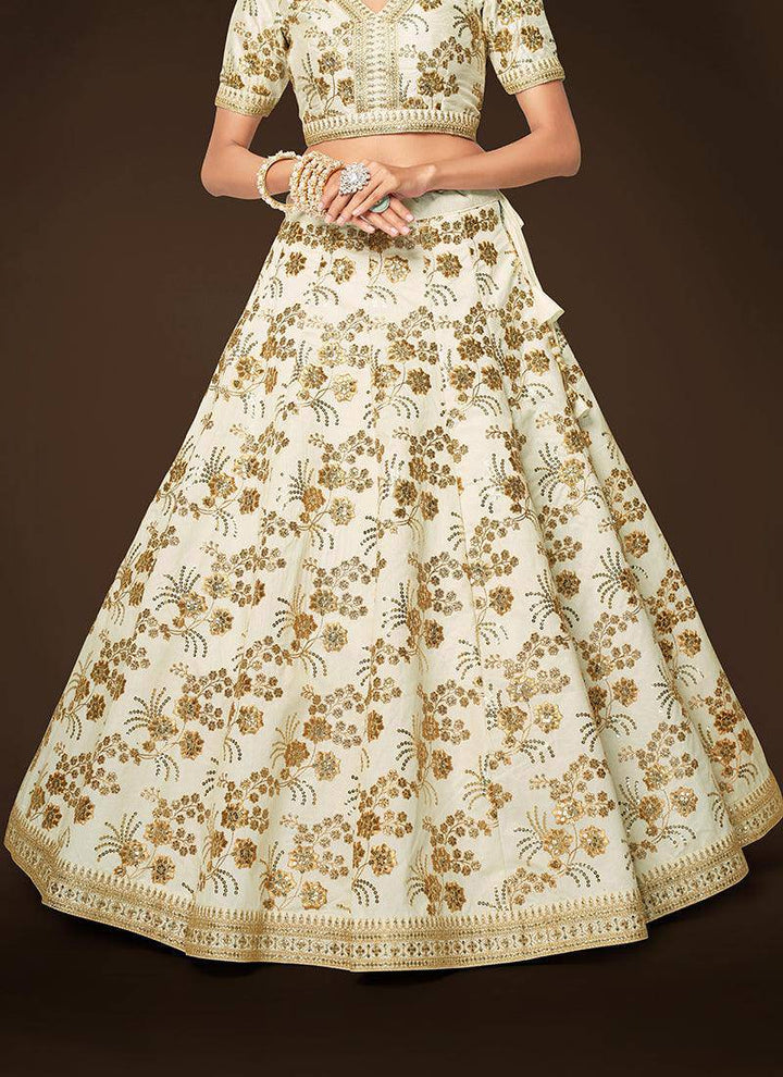 White Sequence Embroidery Festive Lehenga Choli - qivii