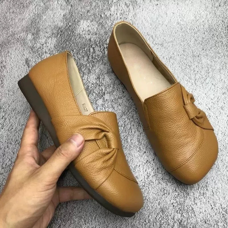 Brown Willow women's orthopedic wedge flats by Hudson Ridge, stylish and comfortable slip-on footwear for women.