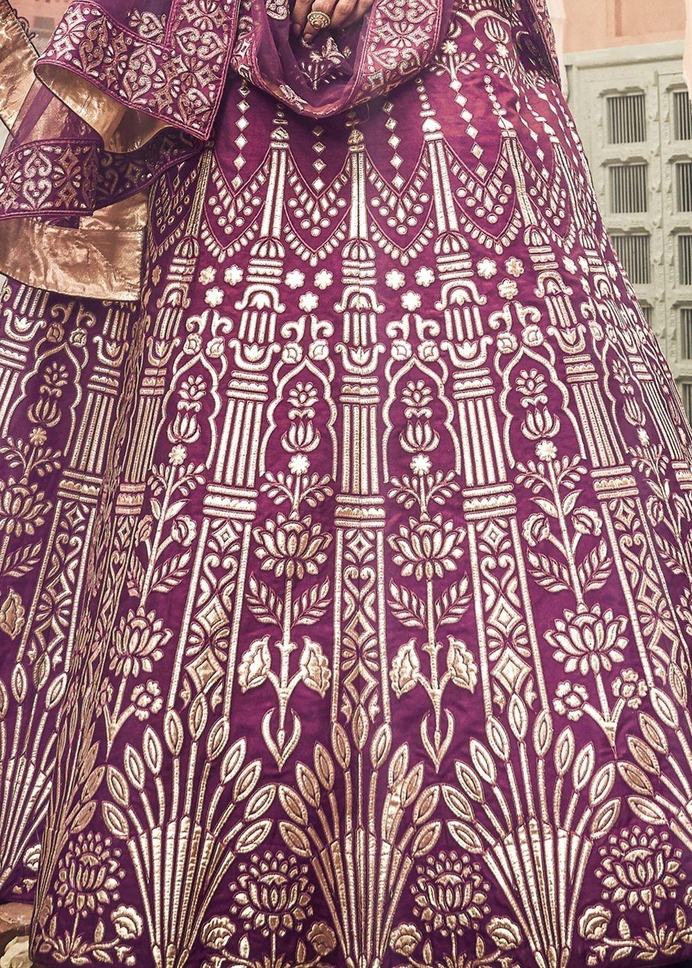 Wine Art Silk Lehenga Choli with Thread, Zari and Pure Gota work - qivii