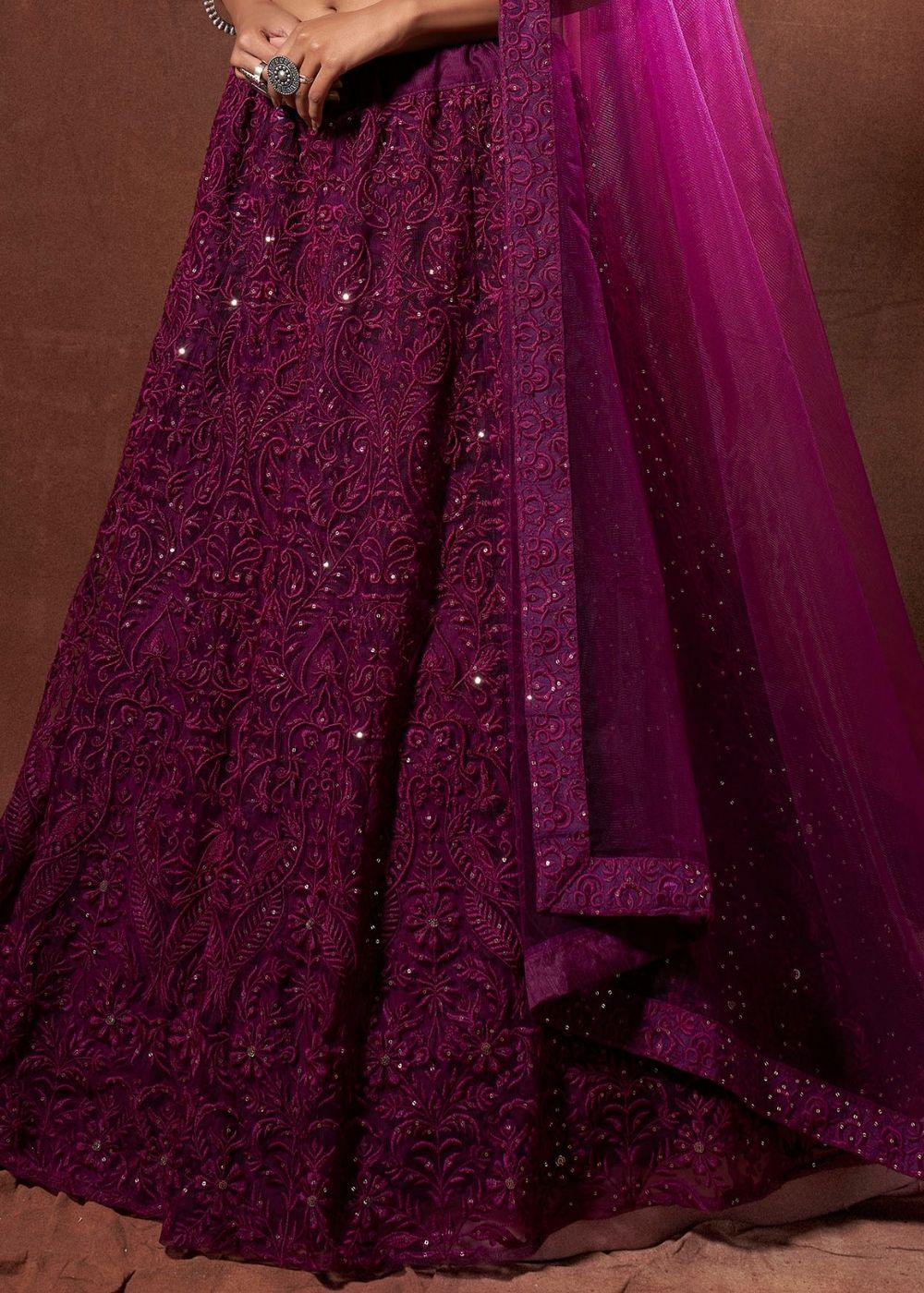 Wine Purple Designer Soft Net Lehenga Choli with Thread & Sequins work - qivii