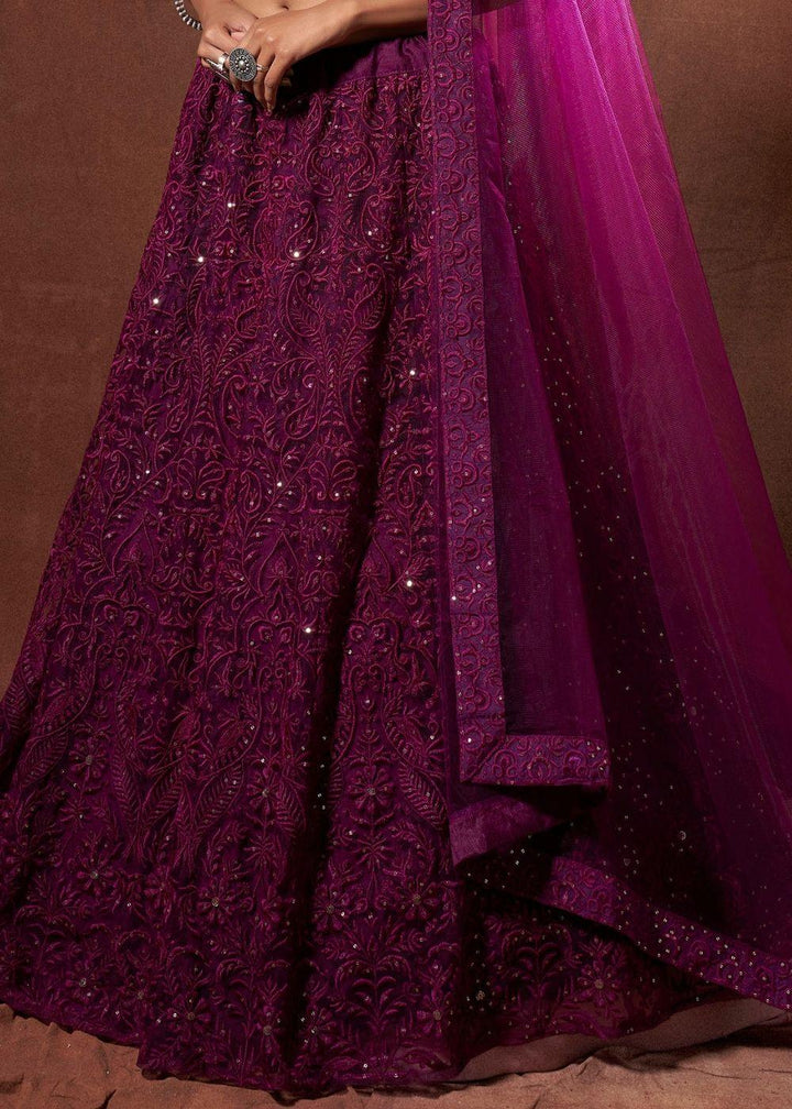 Wine Purple Designer Soft Net Lehenga Choli with Thread & Sequins work - qivii