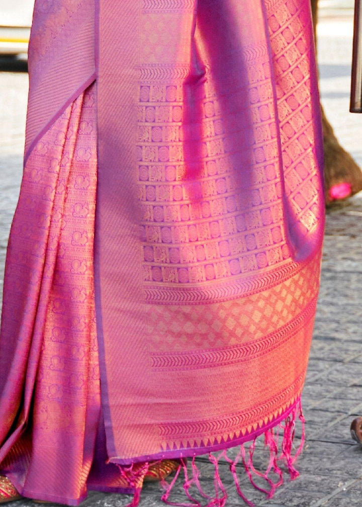 Wine Purple Handloom Weave Kanjivaram Silk Saree : Top Pick | Stitched Blouse - qivii