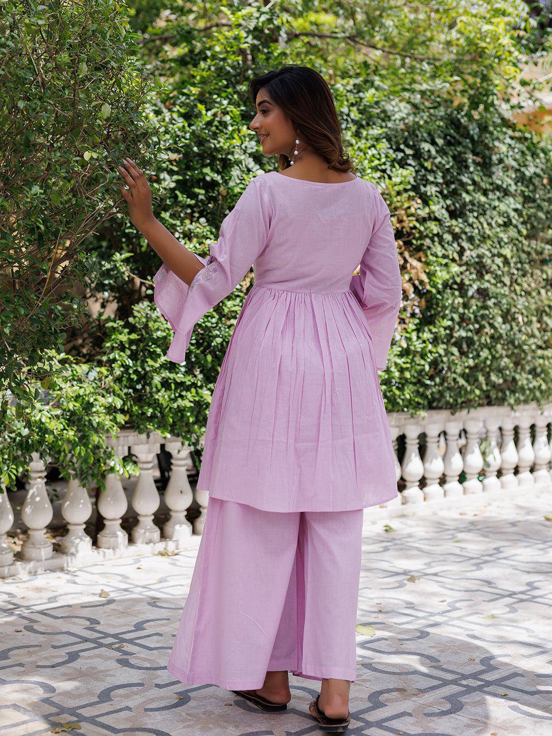 Winsome Orchid Solid Cotton Kurta Set - qivii