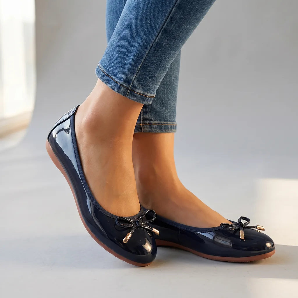 Blue Wolfe women's ballet flats by Hudson Ridge, slip-on footwear with a sleek, comfortable design for everyday wear.