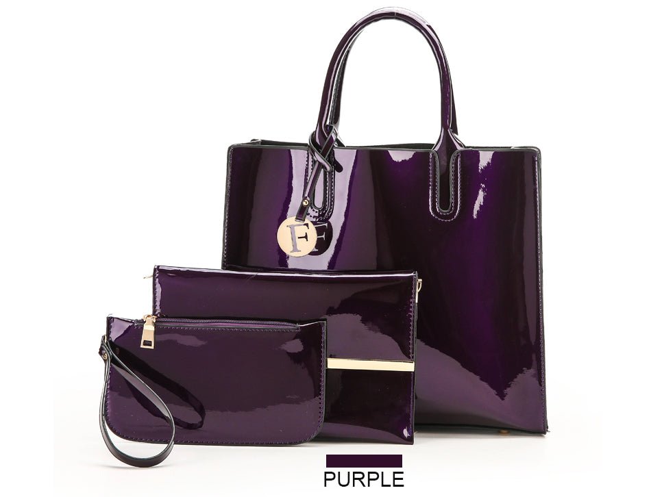 Women's 3 Piece Patent Leather Handbag Set  - By Qivii