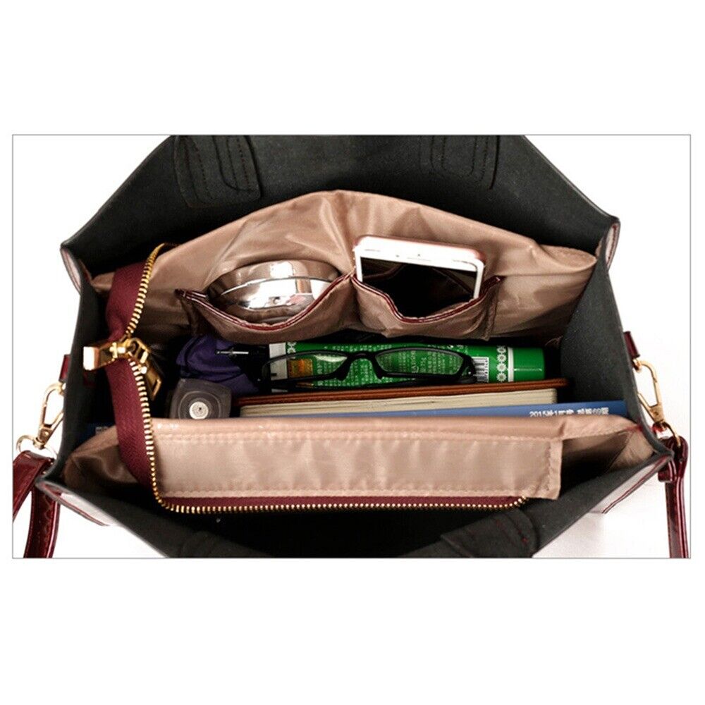 Women's 3 Piece Patent Leather Handbag Set  - By Qivii