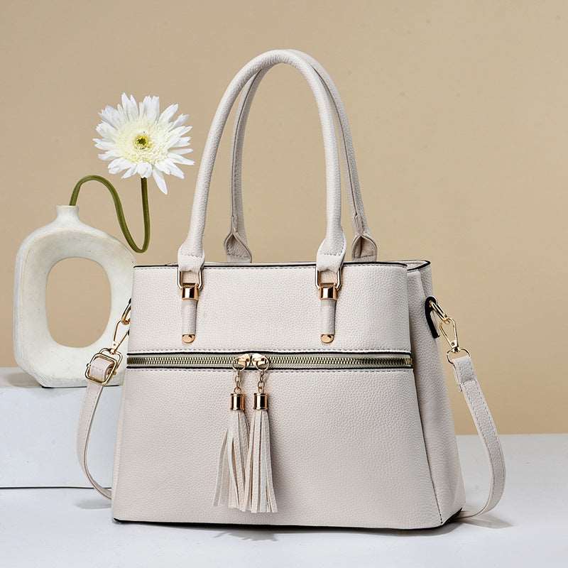 Women's Large Capacity Soft Leather Tassel Shoulder Bag  - By Qivii