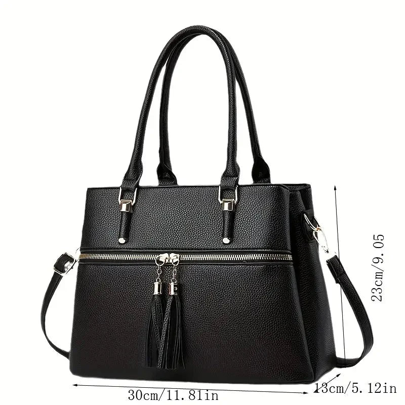 Women's Large Capacity Soft Leather Tassel Shoulder Bag  - By Qivii
