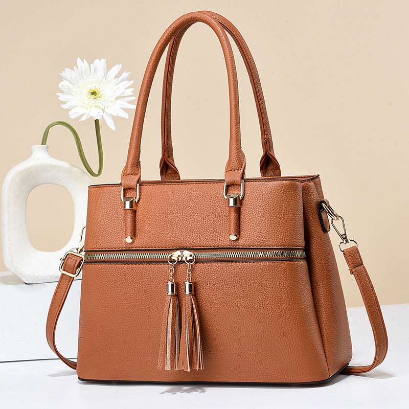 Women's Large Capacity Soft Leather Tassel Shoulder Bag  - By Qivii