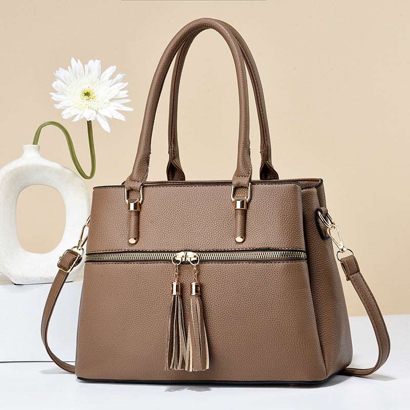 Women's Large Capacity Soft Leather Tassel Shoulder Bag  - By Qivii