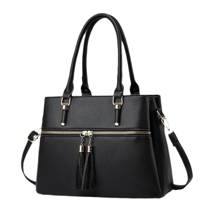 Women's Large Capacity Soft Leather Tassel Shoulder Bag  - By Qivii