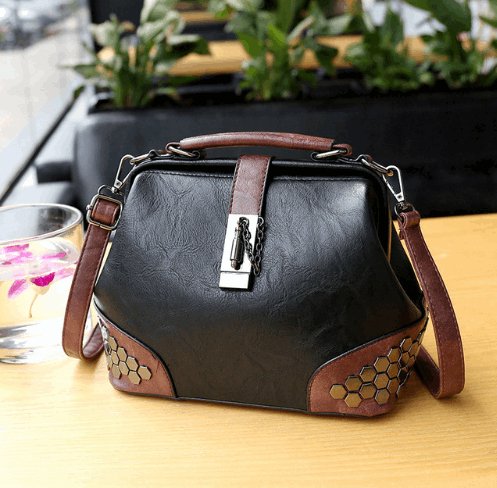 Women's Lock Chain Rivets Crossbody Shoulder Bag  - By Qivii