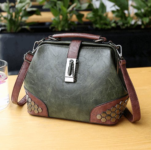 Women's Lock Chain Rivets Crossbody Shoulder Bag  - By Qivii