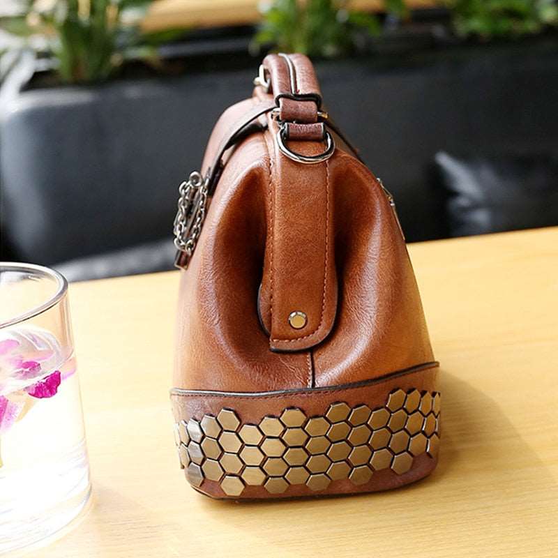 Women's Lock Chain Rivets Crossbody Shoulder Bag  - By Qivii