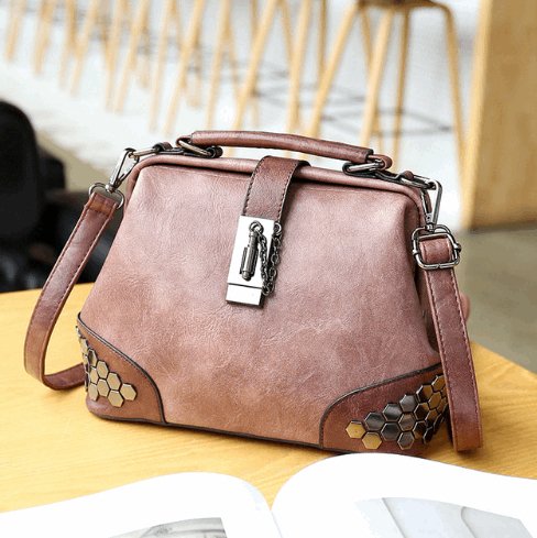Women's Lock Chain Rivets Crossbody Shoulder Bag  - By Qivii