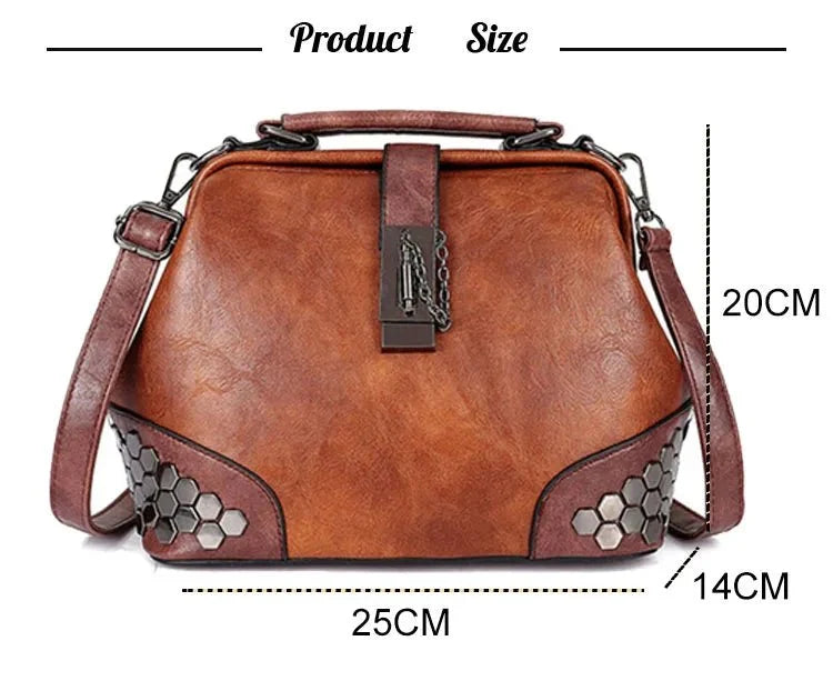Women's Lock Chain Rivets Crossbody Shoulder Bag  - By Qivii