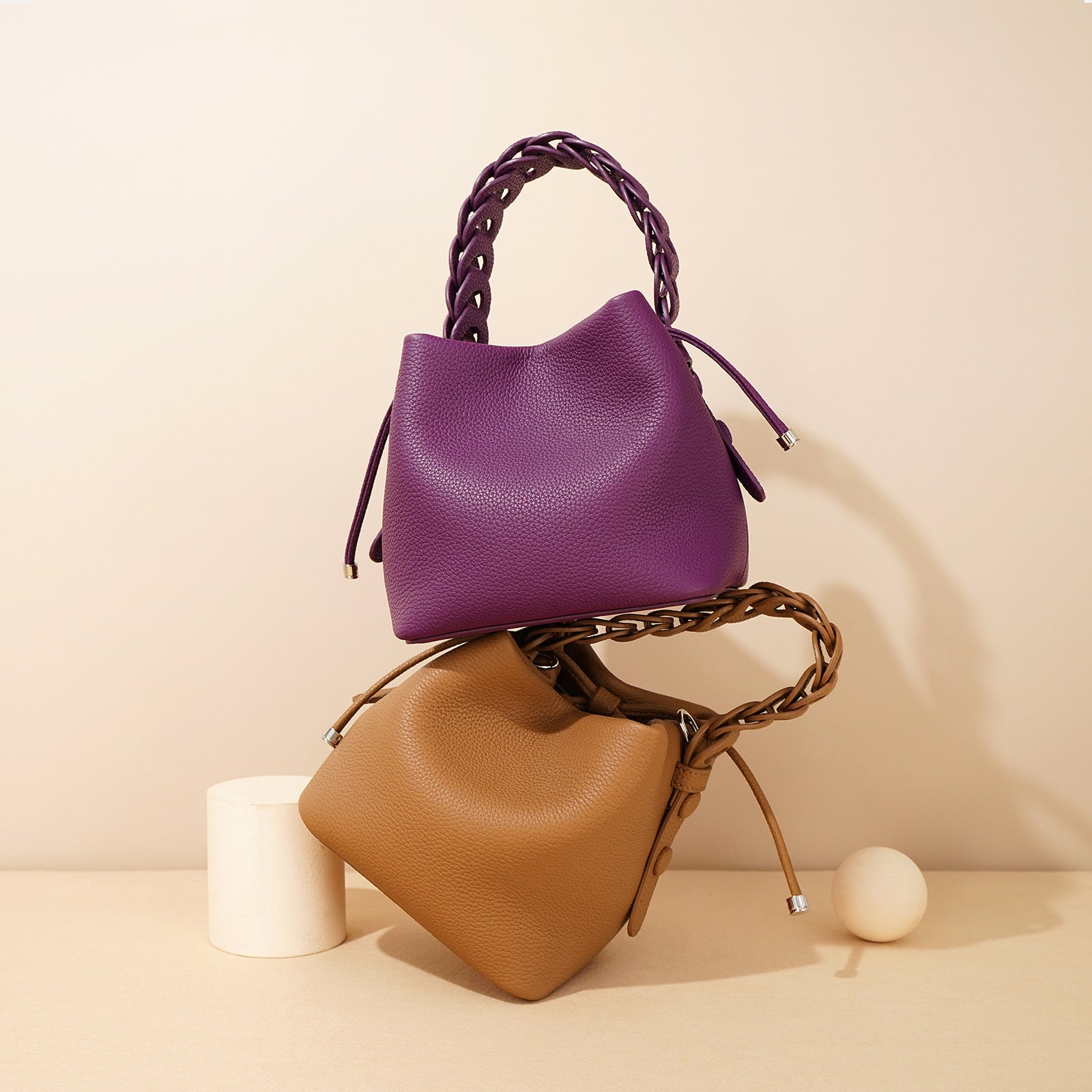 Women's Luxury Genuine Leather Bucket Bag Spring  - By Qivii