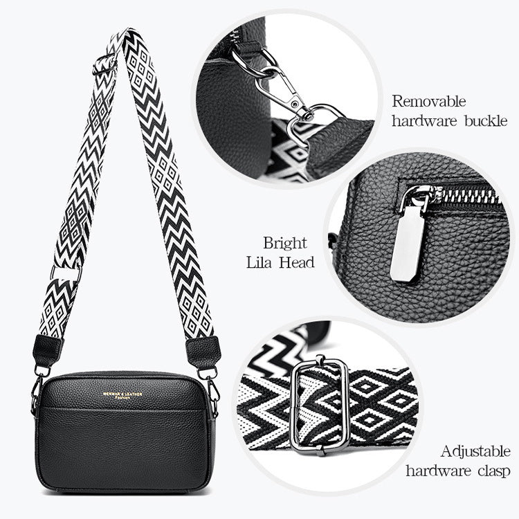 Women's Small Square Crossbody Bag With Embroidered Wide Shoulder Strap  - By Qivii