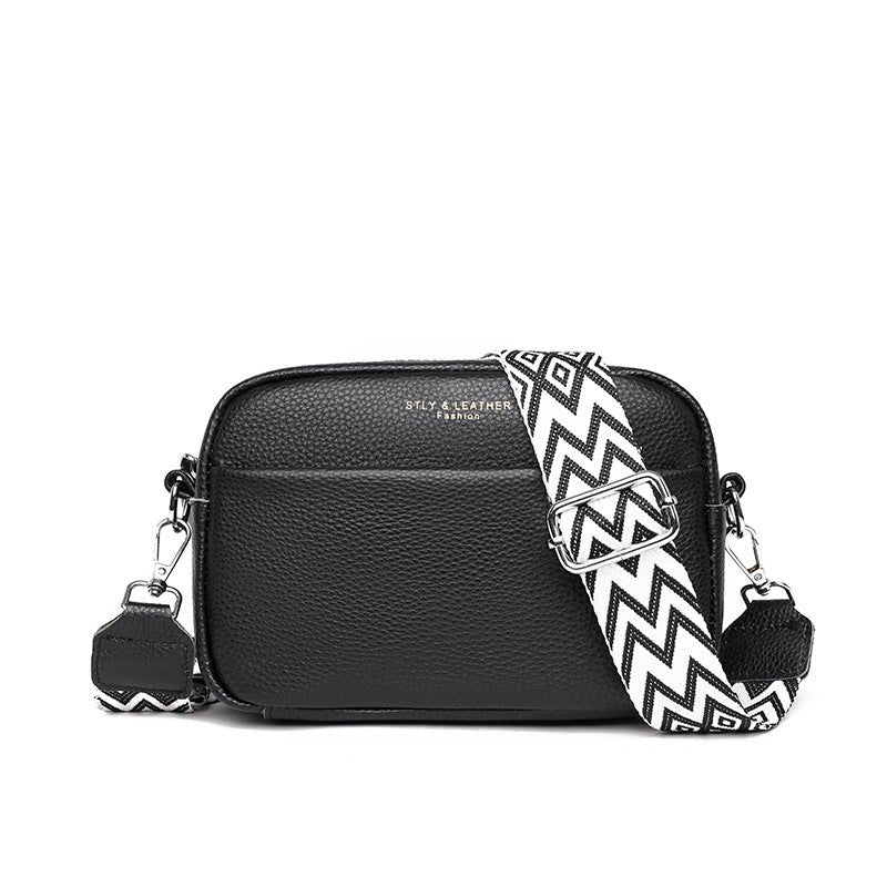 Women's Small Square Crossbody Bag With Embroidered Wide Shoulder Strap  - By Qivii