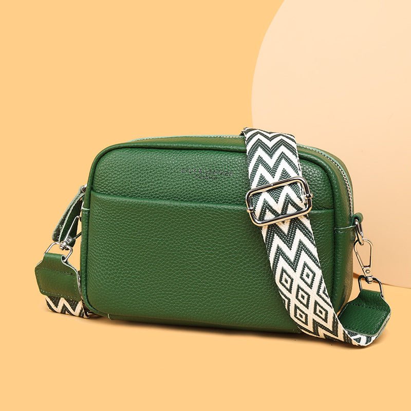 Women's Small Square Crossbody Bag With Embroidered Wide Shoulder Strap  - By Qivii